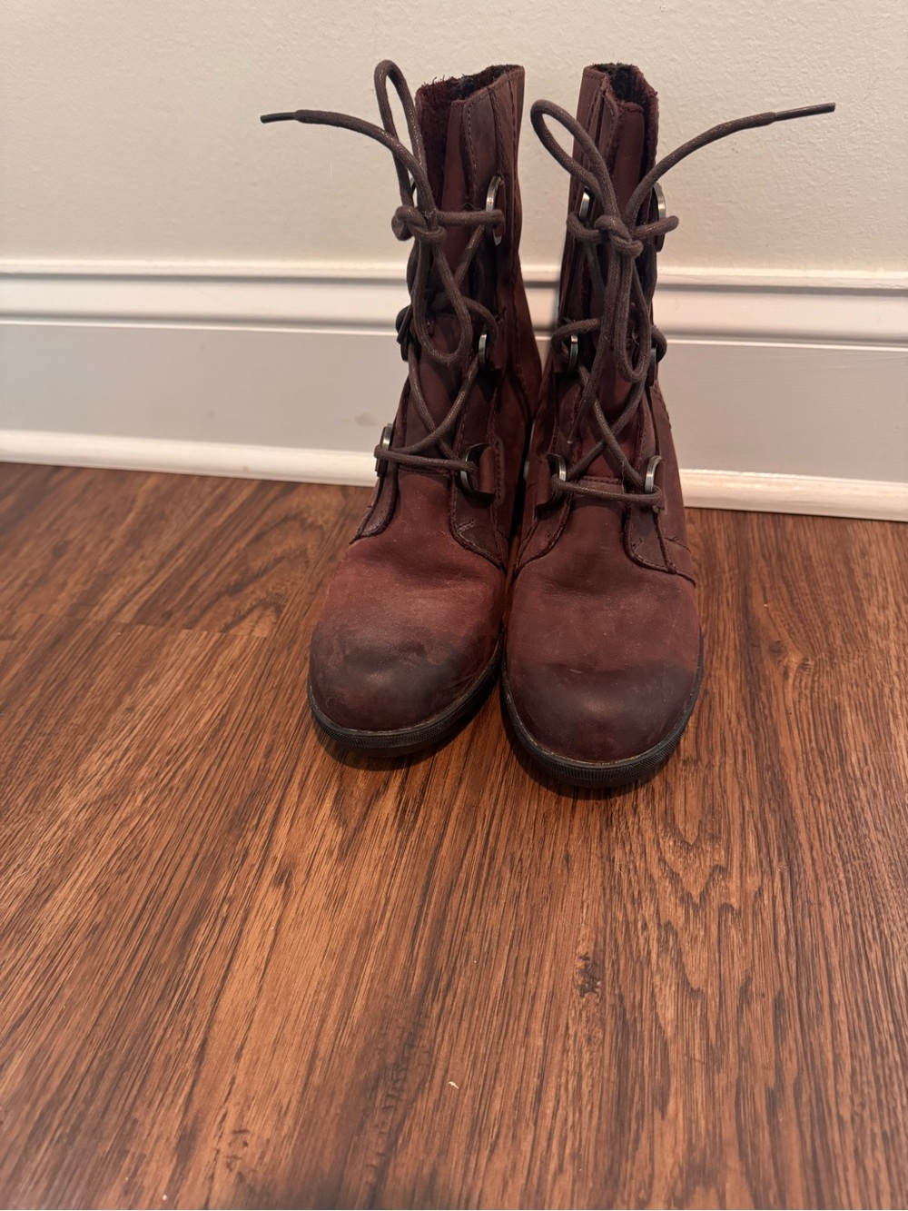 Sorel Brown Lace-Up wedge Leather Combat Boots